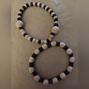 Elegant Black and Cream Beaded Bracelet Set
